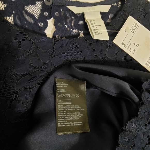 NWT! H&M Blue Lace Floral Embroidered Cap Sleeve Fit & Flare Round Neck Size 6 - Picture 8 of 9